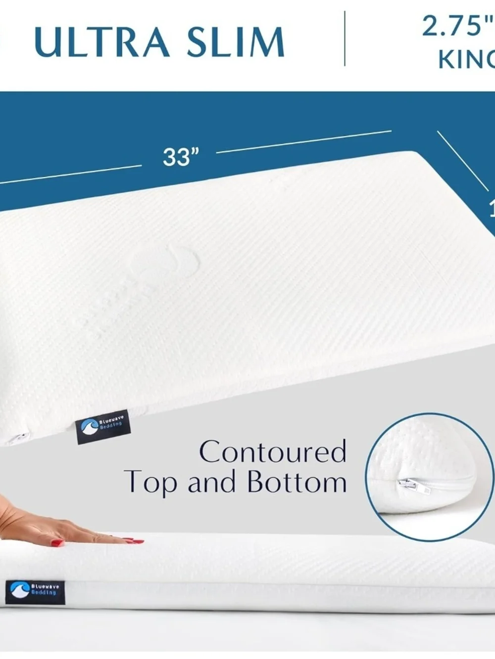 Bluewave Ultra Slim Gel Memory Foam Pillow King 2.75